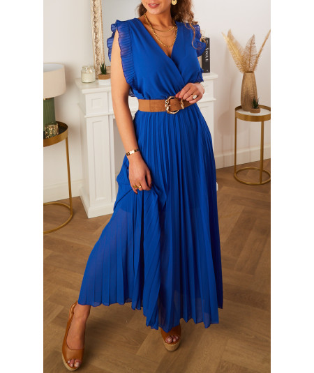 robe longue ceinture bleu electrique