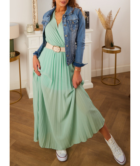 robe longue ceinture vert d'eau